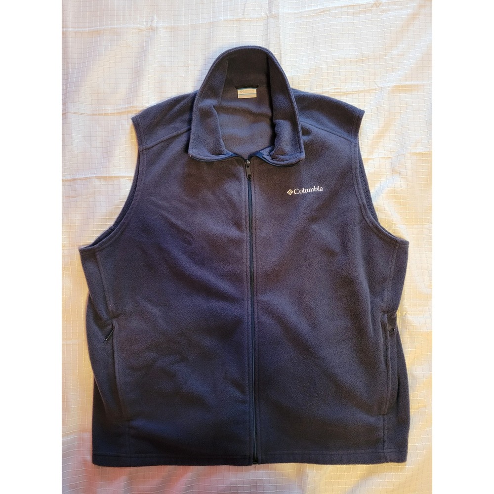 Columbia Mens Fleece Vest Navy Blue Full Zip Mock Neck 3X‎ AS1535
